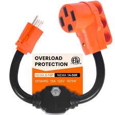 Overload Protector 50 Amp to 110 Volt RV Adapter with Circuit Breaker, 50 Amp...