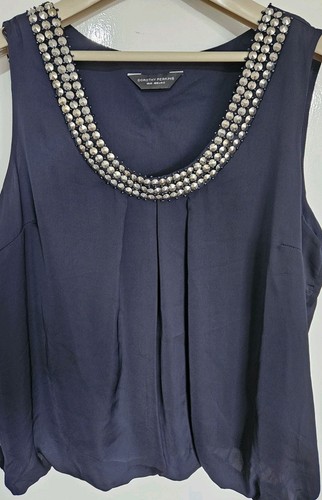 Dorothy Perkins size 18 ladies navy sleeveless blouse studded neck - 第 1/6 張圖片
