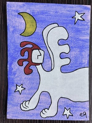 e9Art 5x7 'a mythology born of three stars' outsider art brut naive folk fantasy