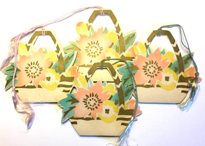 4 Unused Vintage Bridge Tallys Free Standing Easter Basket Spring Floral Buzza