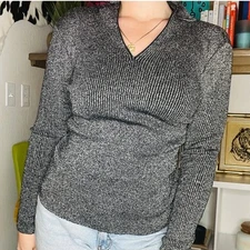 Vintage 70's Strawbridge & Clothier Metallic Black Silver Longsleeve Top