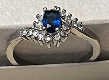 Vintage Blue Sapphire Ring With Accents In Sterling Silver. Size 9