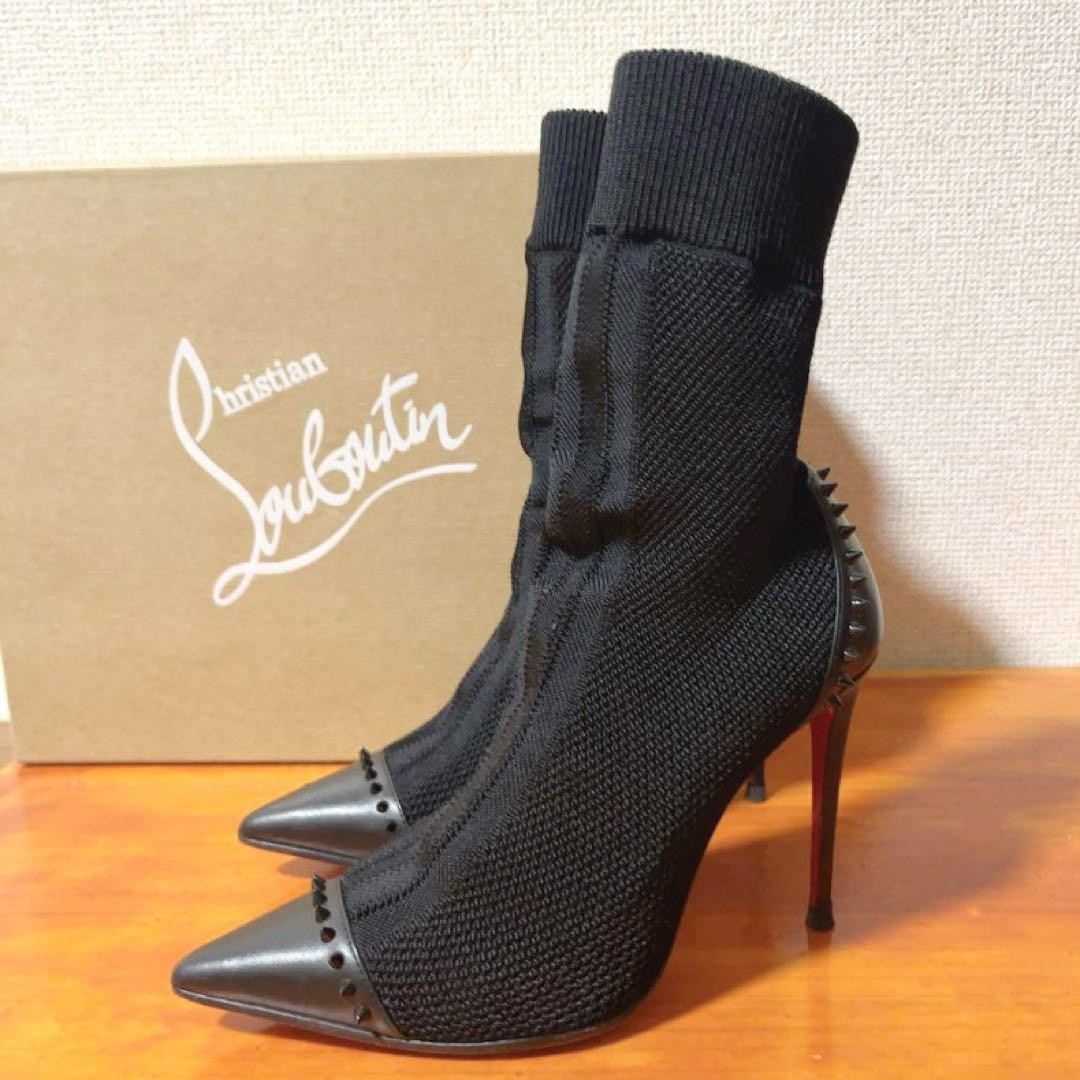 Christian Louboutin sock Heel Boots Shoes Women Size 36 Spike Studs Genuine