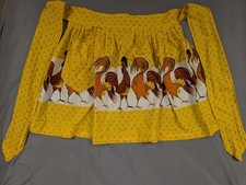 Vintage Kitchen Apron Chickens Roosters Yellow Pocket
