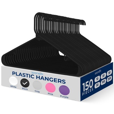 SereneLife 150 Pack Plastic Hangers (Black)
