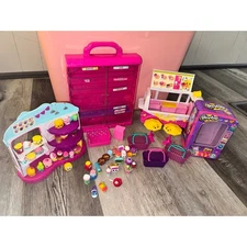 Shopkins Toy Collection Lot with Bakery Food Truck Cafe Storage Case