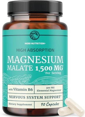 Magnesium Malate 1500MG Energy & Nervous System Support 300MG Elemental Mag 90CT