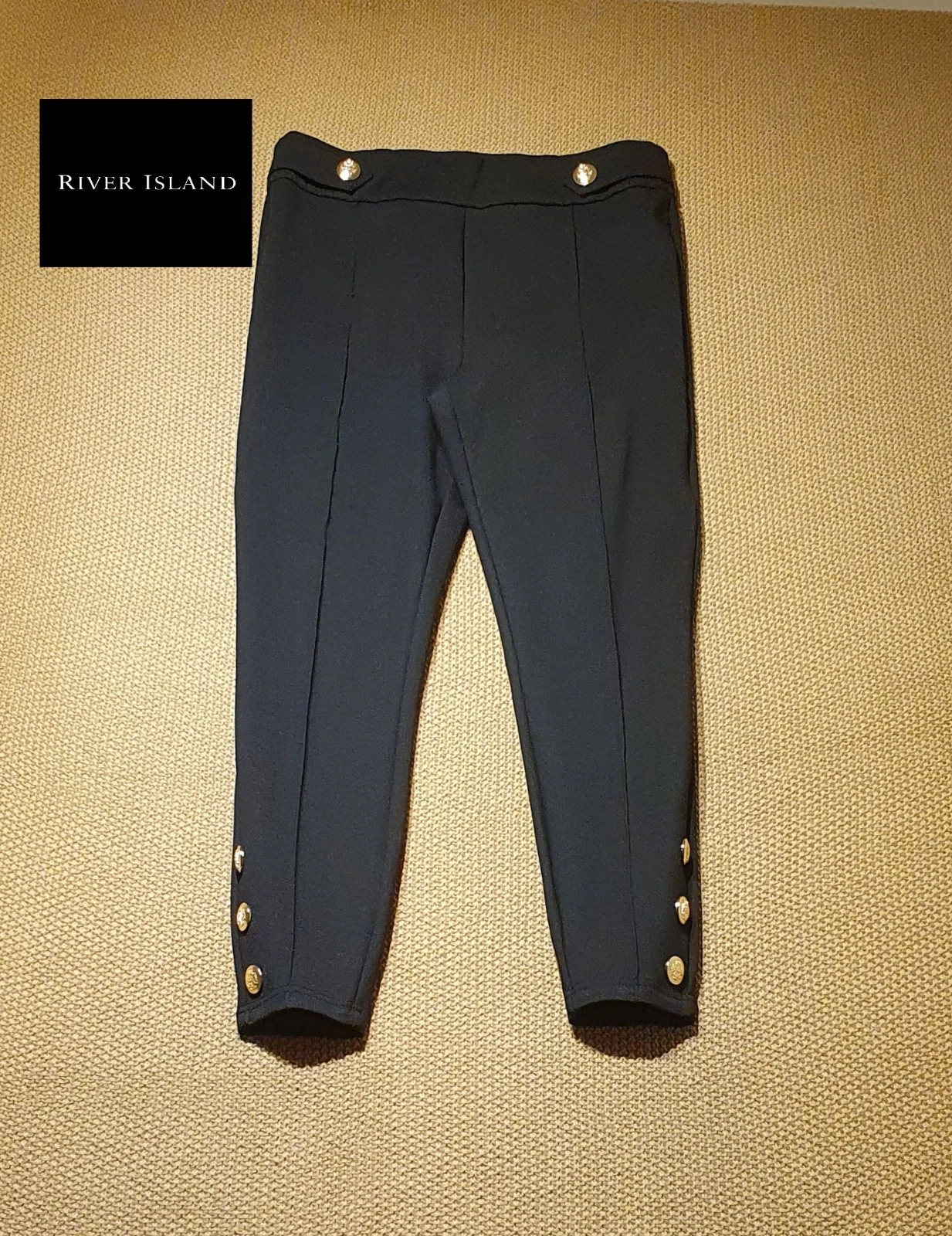 River Island Women's Black Capri Trousers Size UK14 W32 L25 Stretch Crop Pants