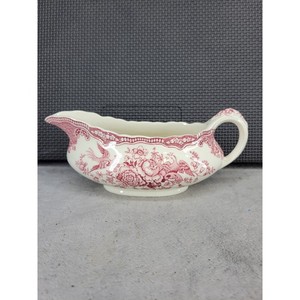 Crown Ducal Bristol Red Pink Transferware Gravy Boat England