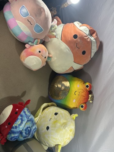 Squishmallows Sea Life Plush Lot 6 Clownfish Rainbow Frog Crab Mixed Sizes