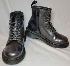 Dr. Martens 1460 J Boots Girl's Size 13 Gunmetal Silver Patent Leather Zipper