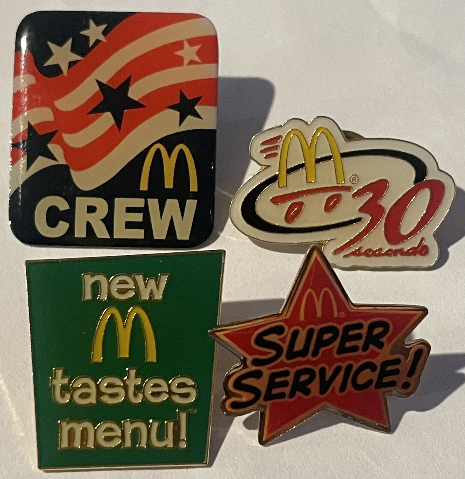 McDonald’s Set of 4 Enamel Metal Gold and Silver Tone Lapel Tie Hat