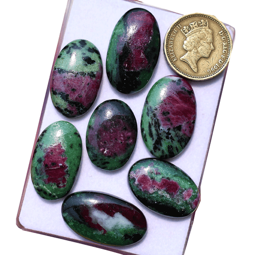 7 Pcs Natural Ruby Zoisite Hi-Quality 23.4mm-28.6mm Oval Cabochon Gemstones Lot - Picture 7 of 11