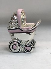 1 Pink Enameled Silver ADORABLE Party Favor Mini Baby Carriage Made In ITALY