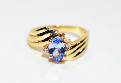 Natural Tanzanite & Diamond Ring 14K Solid Gold .… - image 1