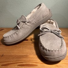 My Pillow My Slippers Mocassins Gray Suede Faux Fur Lined Women's 6