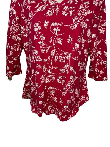 DENIM & COMPANY Women's XXS Red Floral Stretch Fabric Top - Picture 5 of 11