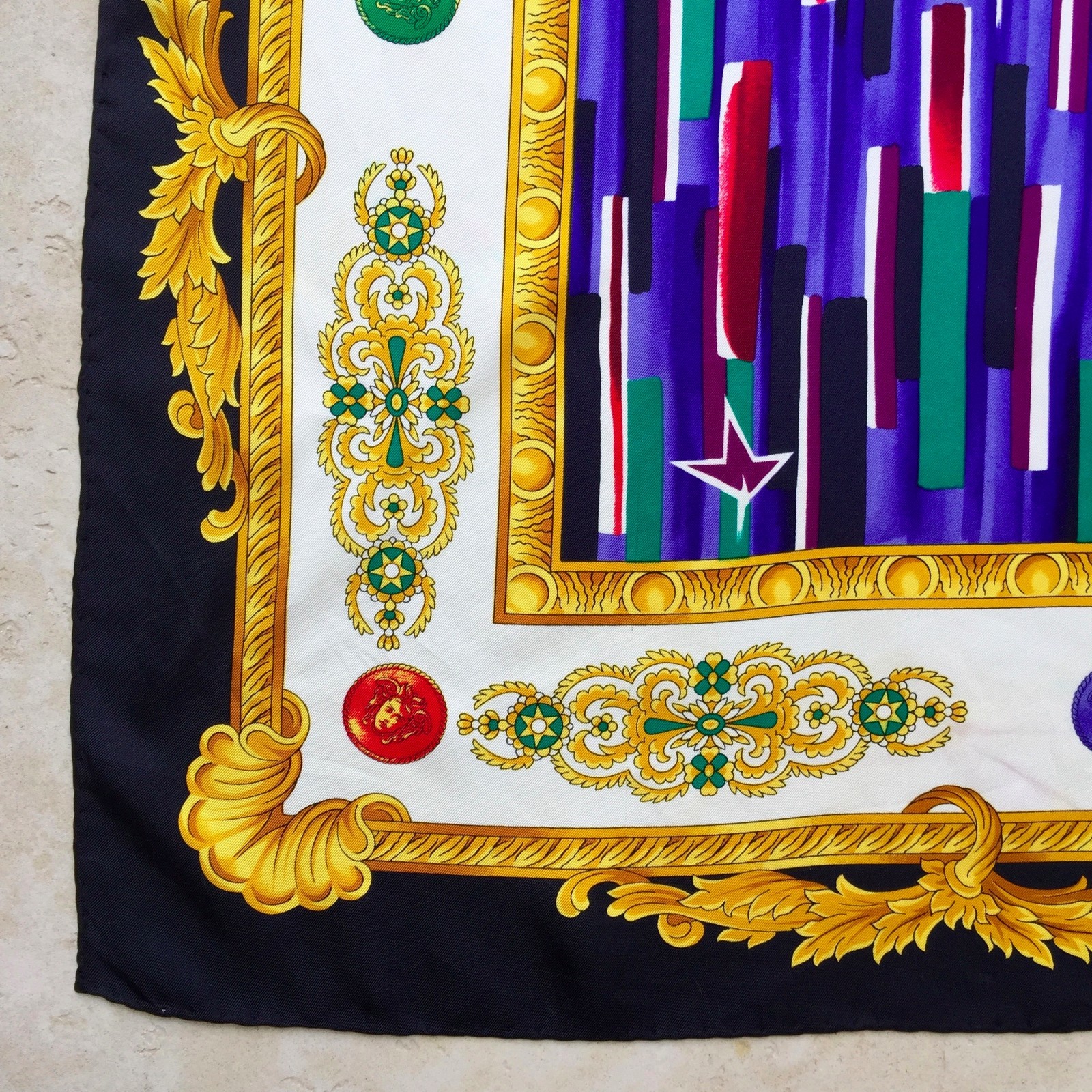 GIANNI VERSACE black silk scarf ART 89157 print size … Gem