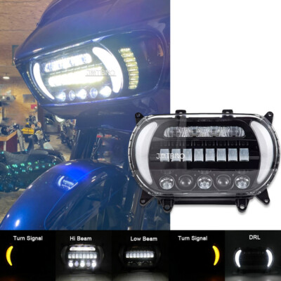 LED DRL Headlight w/Amber Turn Signal High/Low Beam For Harley Road Glide CVO US
