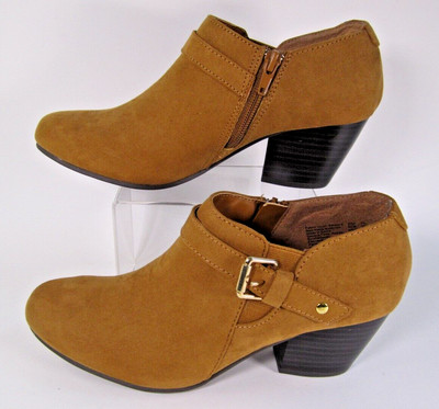 Sz 7.5 Amber Zipper Ankle Boots 2'' Heel Buckle Accents NWT Fabric Faux Suede
