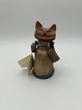 Poliwoggs Primative 1999 Collection Yellow Cat with Blue Dress Statue 6"h