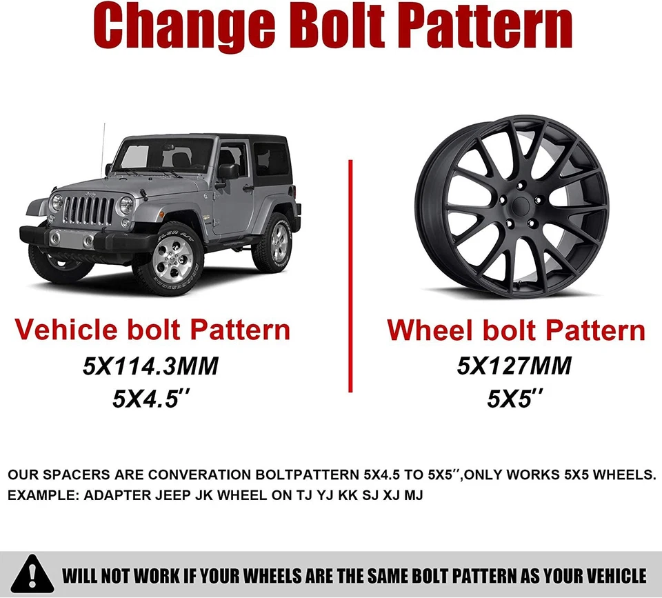 4Pcs 1.25" 5x4.5 to 5x5 Hub Centric Wheel Adapters For Jeep Wrangler YJ TJ KJ ZJ - Image 3 of 4