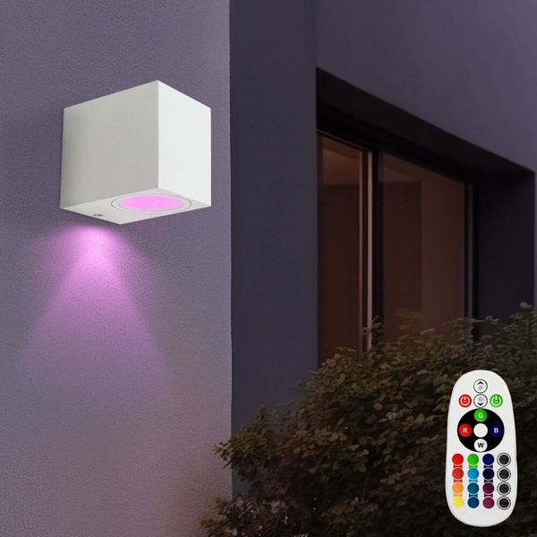 Fassadenlampe AußEnleuchte Wandleuchte Alu Weiß Led Dimmbar Fernbedienung Rgb-image