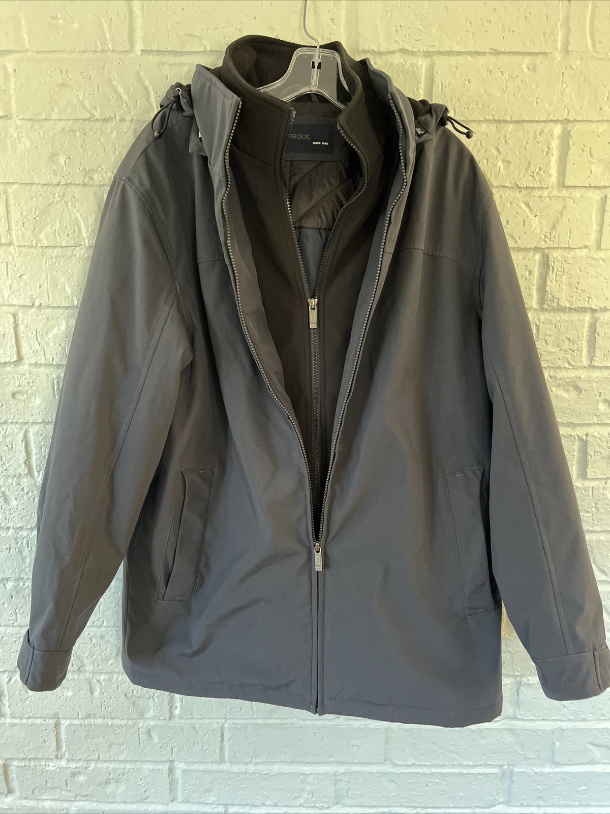 Waterproof Men’s Jacket Double Zipper Insulated Navy M Removable Hood New