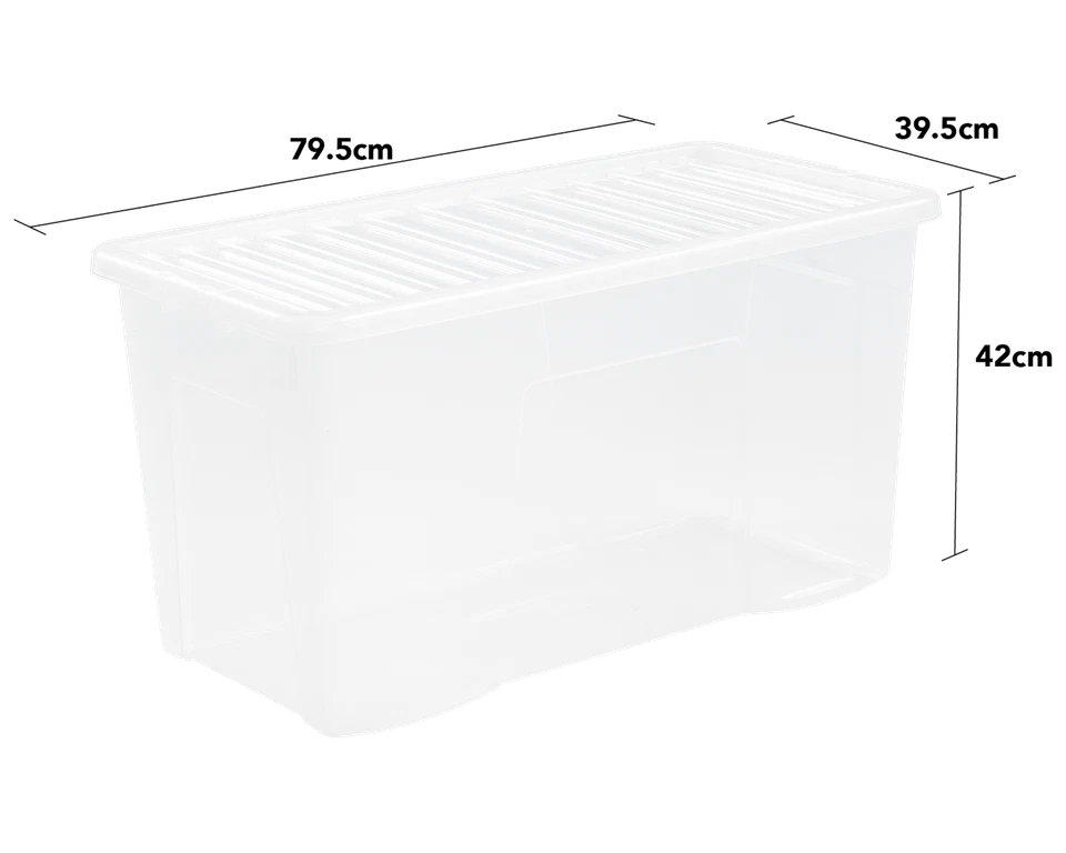 9 x 110L Storage Box With Lid Crystal Clear Plastic Stackable Containers Home-UK - Image 2 of 4