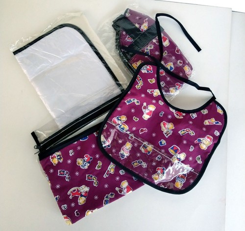 Vintage EK 7-piece Embroidered Baby Bottle Diaper Bag Set with Rattles, Burgundy - Picture 6 of 11