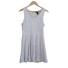 Forever 21 Dress Lace Sleeveless Scoop Neck Mini Gathered Fit & Flare Cream M