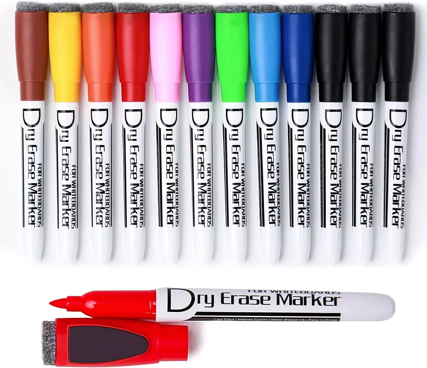 Magnetic Dry Erase Markers with Eraser Low Odor Fine Tip Whiteboard Pens Pack