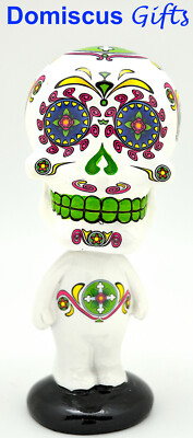 6 1/4'' NEW! White DAY of the DEAD BOBBLEHEAD Sugar Skull FANTASY Collectible