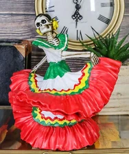 Red Dancing Senorita Day of The Dead Sugar Skull Mexico Dancer Figurine Calacas