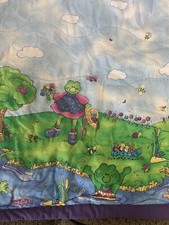 Vintage Baby Quilt Handmade Frogs, Ducks, Lily Pond 33x 41.5
