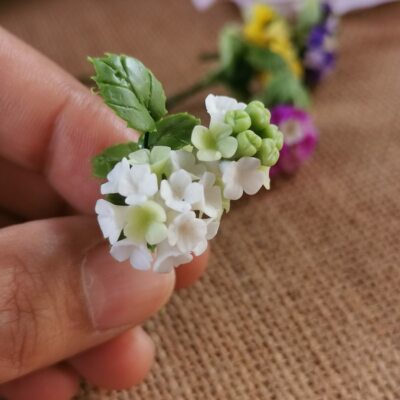 6 Hydrangea Clay Flowers Plants Dollhouse Artificial Flower