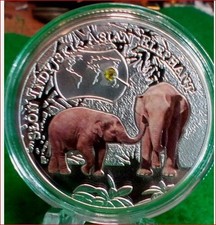 Zambia 1000 kwacha 2014 UNC Asian Elephant Silver Plated Colorized Coin