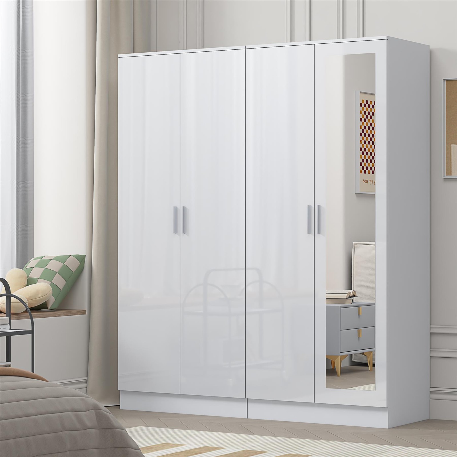 REFLECT 2 Door Mirror + 2 Plain Door Wardrobe Bundle - White/White