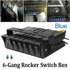6 Gang Blue Rocker Switch Panel Toggle Controller Box for Truck JEEP Offroad 12V