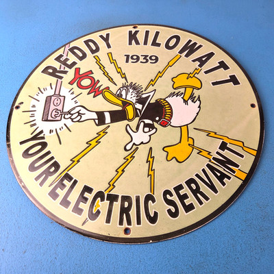 Vintage Reddy Kilowatt Porcelain Sign -  Advertising Gas Station Pump Sign