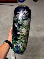Large Antique Japanese Cloisonne Vase with Bird and Flowers - Meiji