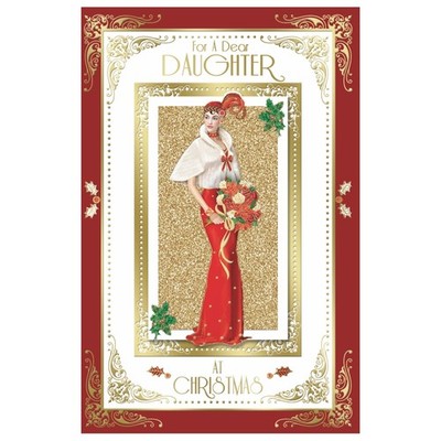 Für Tochter elegante Frau hält Blumen Design Weihnachtskarte