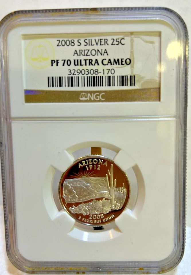 2008-S Silver Arizona, Washington Quarter PF70 UC by NGC, Beautiful White Coin - Image 2 of 4