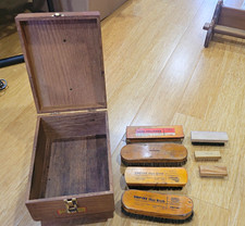 Griffin Shine King Wooden Shoe Shine Box horsehair Brushes laces vintage polish