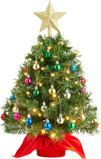 24"/2FT Mini Christmas Tree Tabletop Set with Clear LED Lights, Artificial Mini