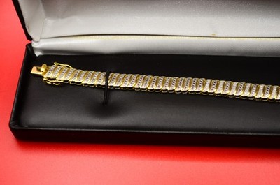 Sterling Silber 14k Overlay Diamant Tennis Armband 8'' 30 Steine Wellenlänge