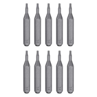 10pcs T4 Magnetic Torx Screwdriver Bit 5/32'' Hex Shank 28mm Length S2 Steel