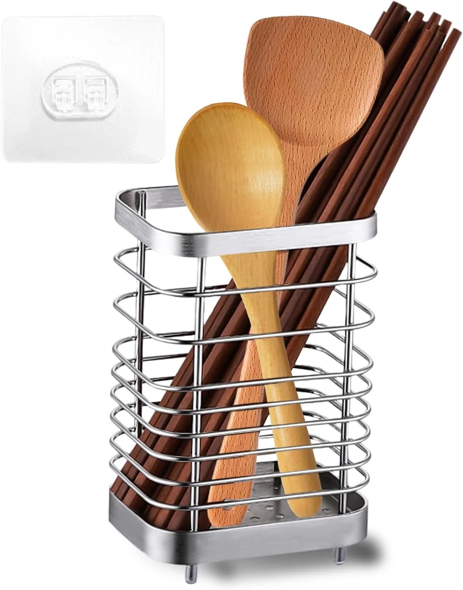 Scolaposate in acciaio inox, argento, porta utensili da cucina con 4 scomparti e vassoio antigoccia antiscivolo | Leroy Merlin