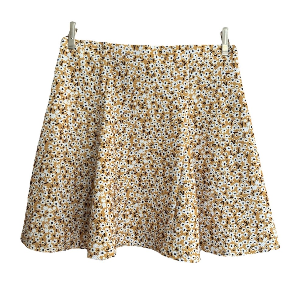 Sportsgirl Circle Skirt Golden Yellow Floral Print Size XS Skater Excellent Cond