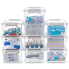 Small Storage Bins 10 Pack Stackable Plastic Organizer Boxes with Lids Clear
